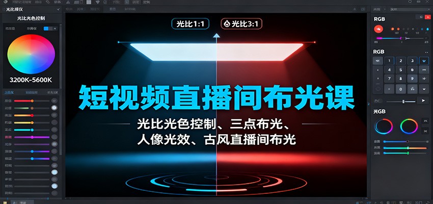 短视频直播间布光课:光比光色控制、三点布光、人像光效、古风直播间布光-邪修侠