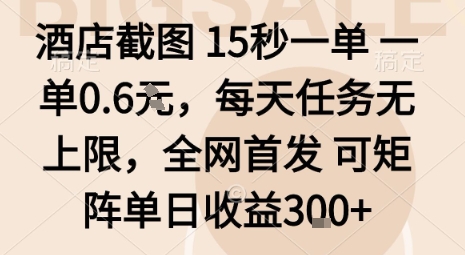 酒店截图15秒一单,一单0.6米,每天任务无上限,全网首发可矩阵单日收益3张【揭秘】-邪修侠