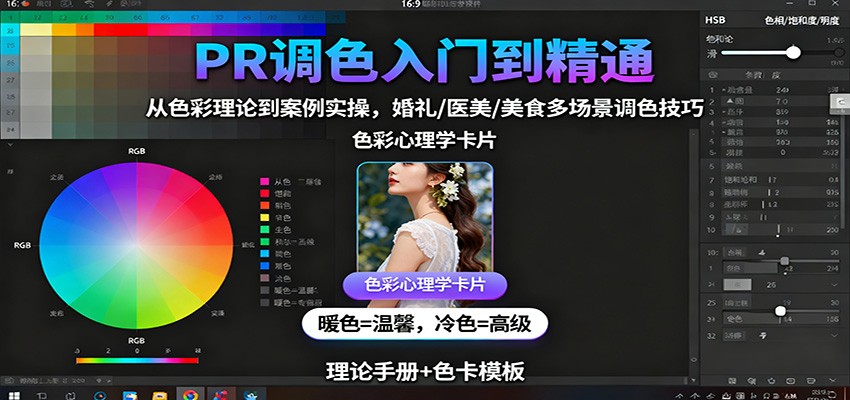 PR调色入门到精通:从色彩理论到案例实操,婚礼/医美/美食多场景调色技巧-邪修侠