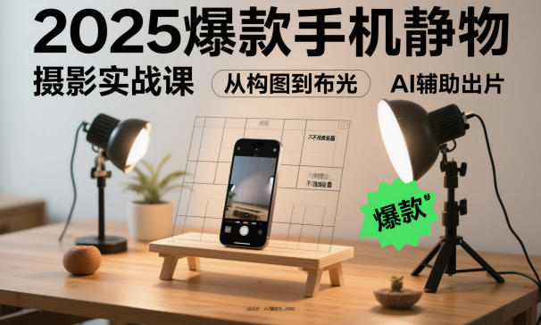 2025爆款手机静物摄影实战课,从构图到布光,不用贵设备,AI辅助出片-邪修侠