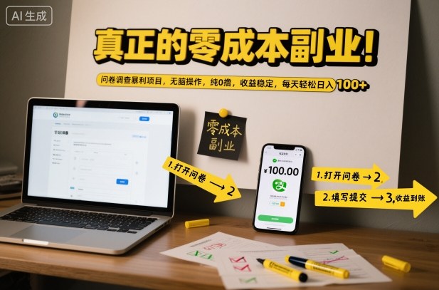 真正的零成本副业!问卷调查暴利项目,无脑操作,纯0撸,收益稳定,每天轻松日入100+【揭秘】-邪修侠