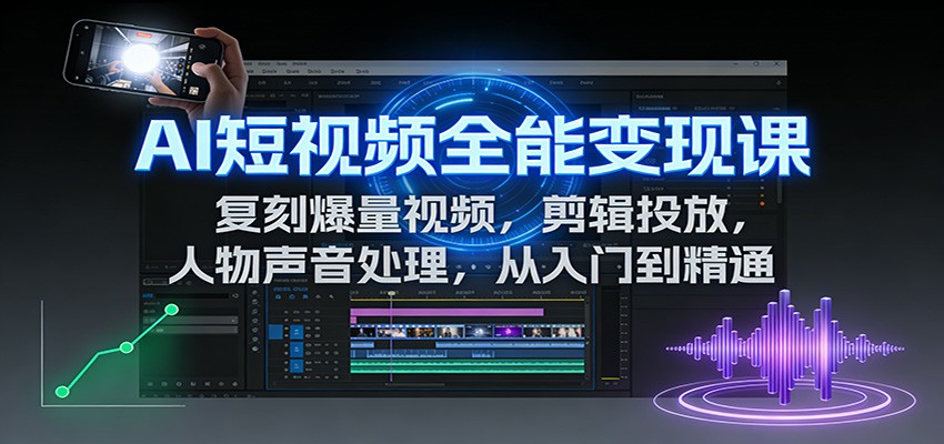 AI短视频全能变现课：复刻爆量视频，剪辑投放，人物声音处理，从入门到精通-邪修侠
