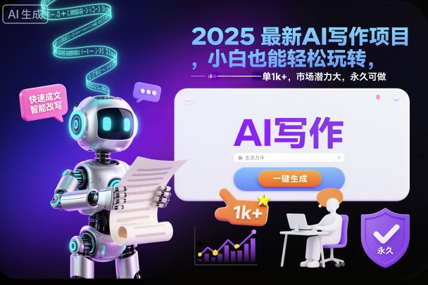 2025最新AI写作项目,小白也能轻松玩转,一单1k+,市场潜力大,永久可做-邪修侠
