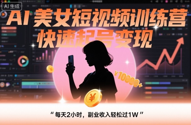 AI美女短视频训练营,快速起号变现,每天2小时,副业收入轻松过1W-邪修侠