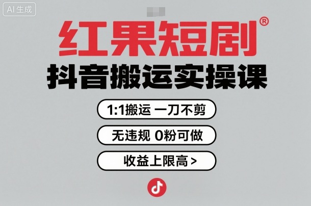 红果短剧拉新之抖音搬运实操课,1:1搬运,一刀不剪,无违规,0粉可做,收益上限高-邪修侠