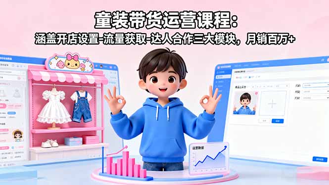 童装带货运营课程:涵盖开店设置-流量获取-达人合作三大模块,月销百万+-邪修侠
