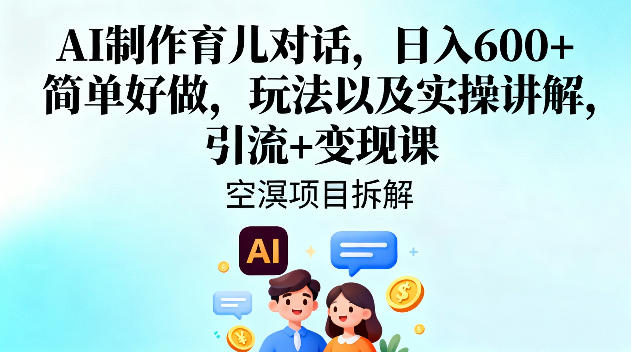 AI制作育儿对话,日入6张+,简单好做,玩法以及实操讲解,引流+变现课-邪修侠