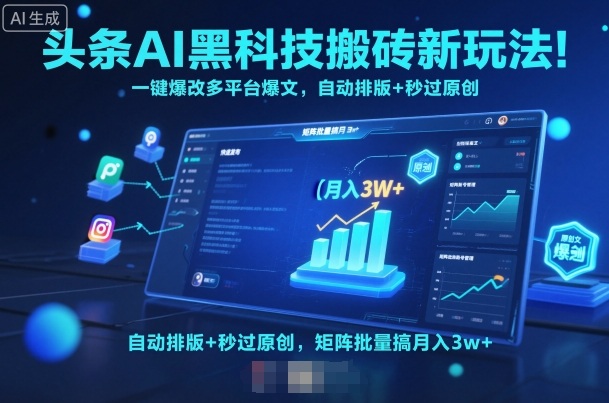 头条AI黑科技搬砖新玩法!一键爆改多平台爆文,自动排版+秒过原创,矩阵批量搞月入3w+【揭秘】-邪修侠