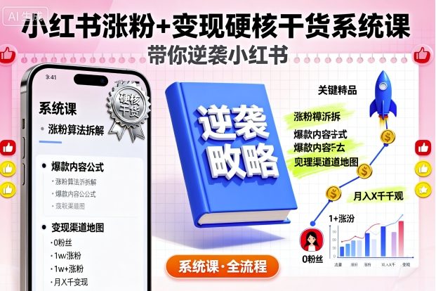 小红书涨粉+变现硬核干货系统课,带你逆袭小红书-邪修侠