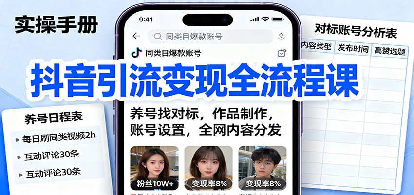 抖音引流变现全流程课:养号找对标,作品制作,账号设置,全网内容分发-邪修侠