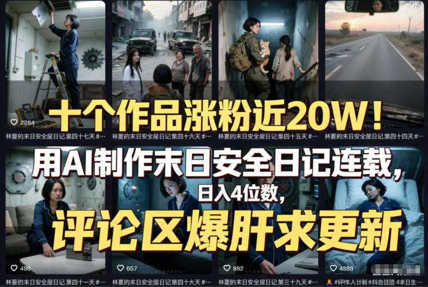 十个作品涨粉近20W！用AI制作末日安全日记连载，日入4位数，评论区爆肝求更新(附详细步骤)-邪修侠