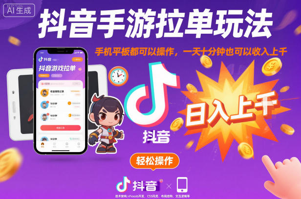 抖音手游拉单玩法，手机平板都可以操作，一天十分钟也可以收入上K【揭秘】-邪修侠
