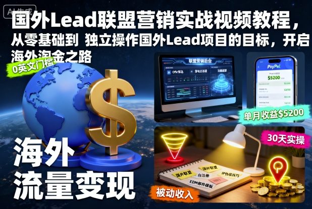 国外Lead联盟营销实战视频教程,从零基础到独立操作国外Lead项目的目标,开启海外淘金之路-邪修侠