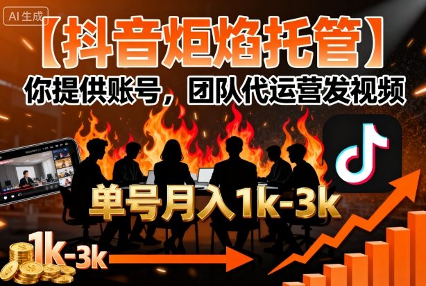 【抖音炬焰托管】你提供账号,团队代运营发视频,单号月入1k+【揭秘】-邪修侠