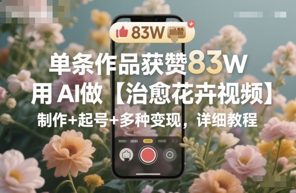 单条作品获赞83W,用AI做【治愈花卉视频】,制作+起号+多种变现,详细教程-邪修侠