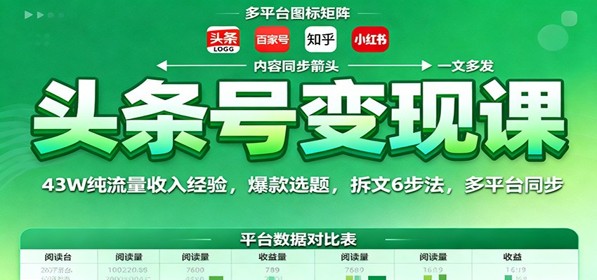 头条号变现课:43W纯流量收入经验,爆款选题,拆文6步法,多平台同步-邪修侠