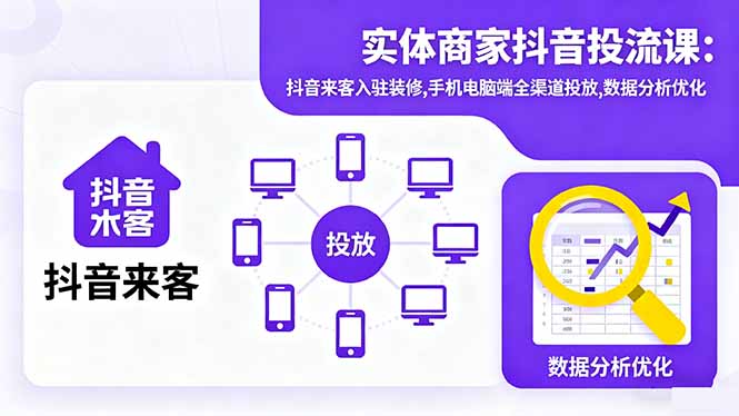 实体商家抖音投流课:抖音来客入驻装修,手机电脑端全渠道投放,数据分析优化-邪修侠