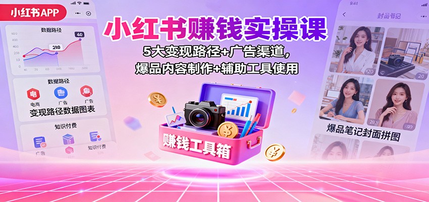 小红书赚钱实操课:5大变现路径+广告渠道,爆品内容制作+辅助工具使用-邪修侠