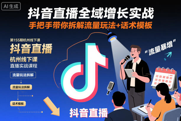 抖音直播全域增长实战第155期杭州线下课,手把手带你拆解流量玩法+话术模板-邪修侠