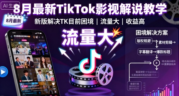 8月最新TikTok影视解说教学，新版解决TK目前困境，流量大，收益高-邪修侠