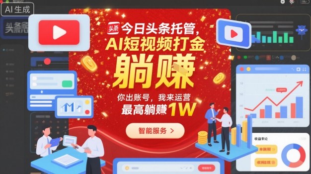 今日头条托管,AI短视频打金,你出账号,我来运营,最高躺賺1W【揭秘】-邪修侠