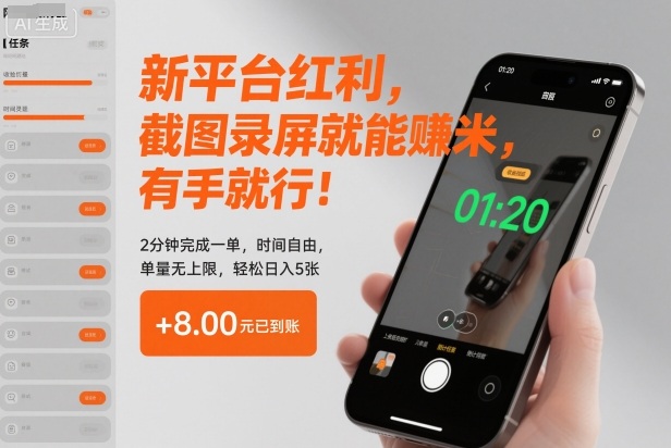新平台红利,截图录屏就能賺米,有手就行!2分钟完成一单,时间自由,单量无上限,轻松日入5张【揭秘】-邪修侠