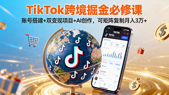 TikTo跨境掘金必修课,账号搭建+双变现项目+AI创作,可矩阵复制月入3万+-邪修侠