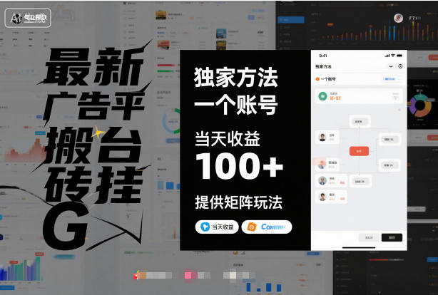 最新广告平台搬砖挂G,独家方法,一个账号,当天收益100+,提供矩阵玩法【揭秘】-邪修侠