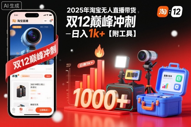 2025年淘宝无人直播带货，冲刺双12，日入1k+【附工具】【揭秘】-邪修侠
