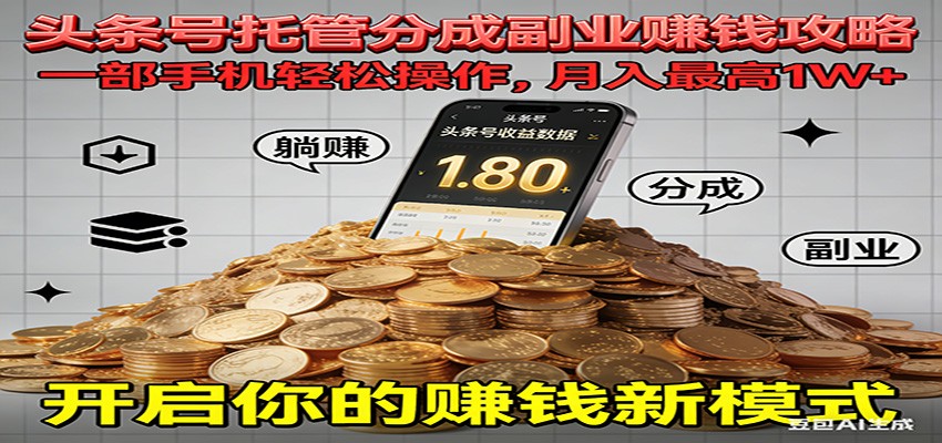全程托管今日头条,一部手机就可以开干,最高躺赚1W+-邪修侠