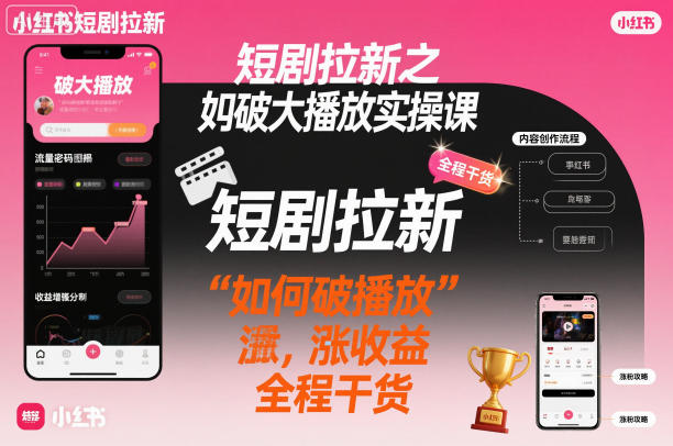 短剧拉新之小红书如何破大播放实操课,如何破播放,涨收益,全程干货-邪修侠