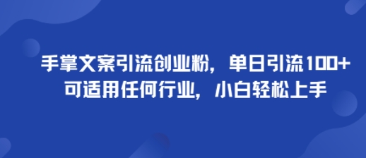 手掌文案引流创业粉，单日引流100+，可适用任何行业，小白轻松上手-邪修侠