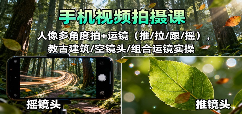 手机视频拍摄课:人像多角度拍+运镜(推/拉/跟/摇),古建筑/空镜头/组合运镜实操-邪修侠