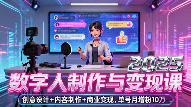 2025数字人制作与变现课,创意设计+内容制作+商业变现,单号月增粉10万+-邪修侠
