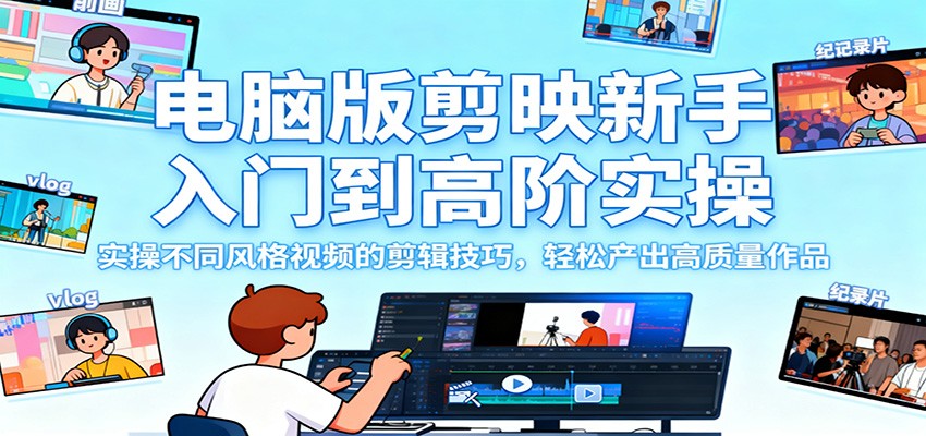电脑版剪映新手入门到高阶实操,实操不同风格视频的剪辑技巧,轻松产出高质量作品-邪修侠