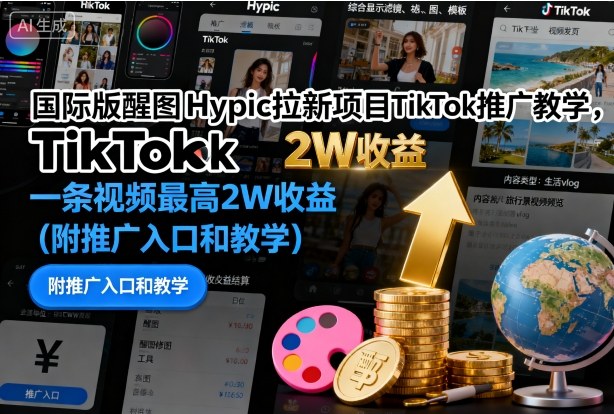 国际版醒图Hypic拉新项目TikTok推广教学,一条视频最高2W收益(附推广入口和教学)-邪修侠