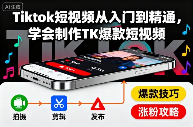 Tiktok短视频从入门到精通,学会制作TK爆款短视频-邪修侠