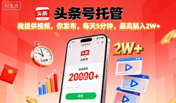 【头条号托管】我提供视频,你发布,每天5分钟,最高躺入2W+【揭秘】-邪修侠