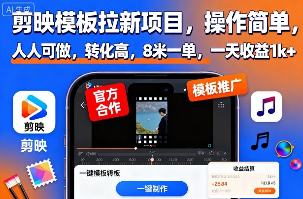剪映模板拉新项目,操作简单,人人可做,转化高,8米一单,一天收益1k+-邪修侠