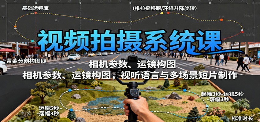 视频拍摄系统课:相机参数、运镜构图,视听语言与多场景短片制作-邪修侠