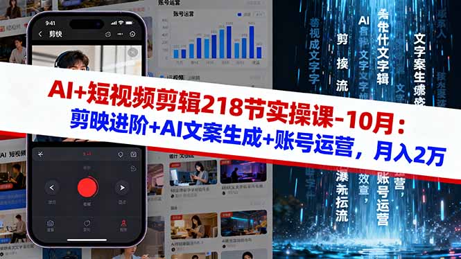 AI+短视频剪辑218节实操课-10月:剪映进阶+AI文案生成+账号运营,月入2万-邪修侠