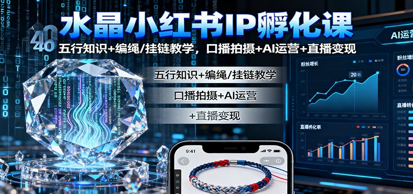 水晶小红书IP孵化课：五行知识+编绳/挂链教学，口播拍摄+AI运营+直播变现-邪修侠