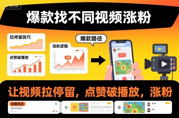 爆款找不同视频涨粉,让视频拉停留,实现点赞,破播放,涨粉-邪修侠