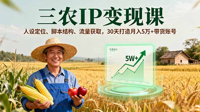 三农IP变现课，人设定位、脚本结构、流量获取，30天打造月入5万+带货账号-邪修侠