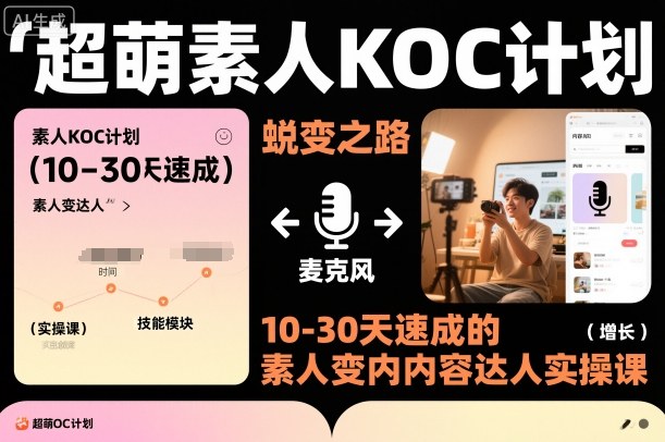 超萌素人KOC计划,10-30天速成的素人变内容达人实操课,适合想做短剧小说推文电商推广的素人入局-邪修侠
