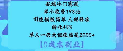 私域冷门赛道:单个收费198米引流模板简单人群精准转化45%单人一天大概收益是1k+-邪修侠