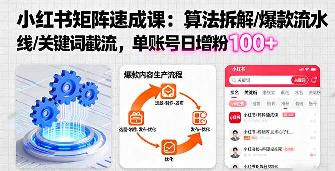 小红书矩阵起号速成课:算法拆解/爆款流水线/关键词截流 单账号日增粉100+-邪修侠