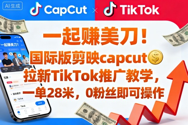 一起賺美刀!国际版剪映capcut拉新TikTok推广教学,一单28米,0粉丝即可操作(附推广入口和教学)-邪修侠