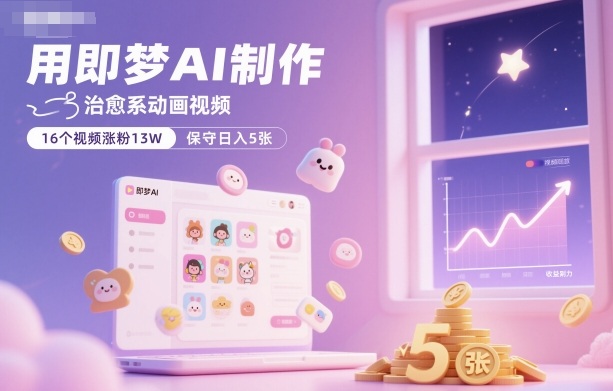 用即梦AI制作治愈系动画视频,16个视频涨粉13W,保守日入5张-邪修侠