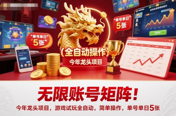 无限账号矩阵!今年龙头项目,游戏试玩全自动,简单操作,单号单日5张【揭秘】-邪修侠